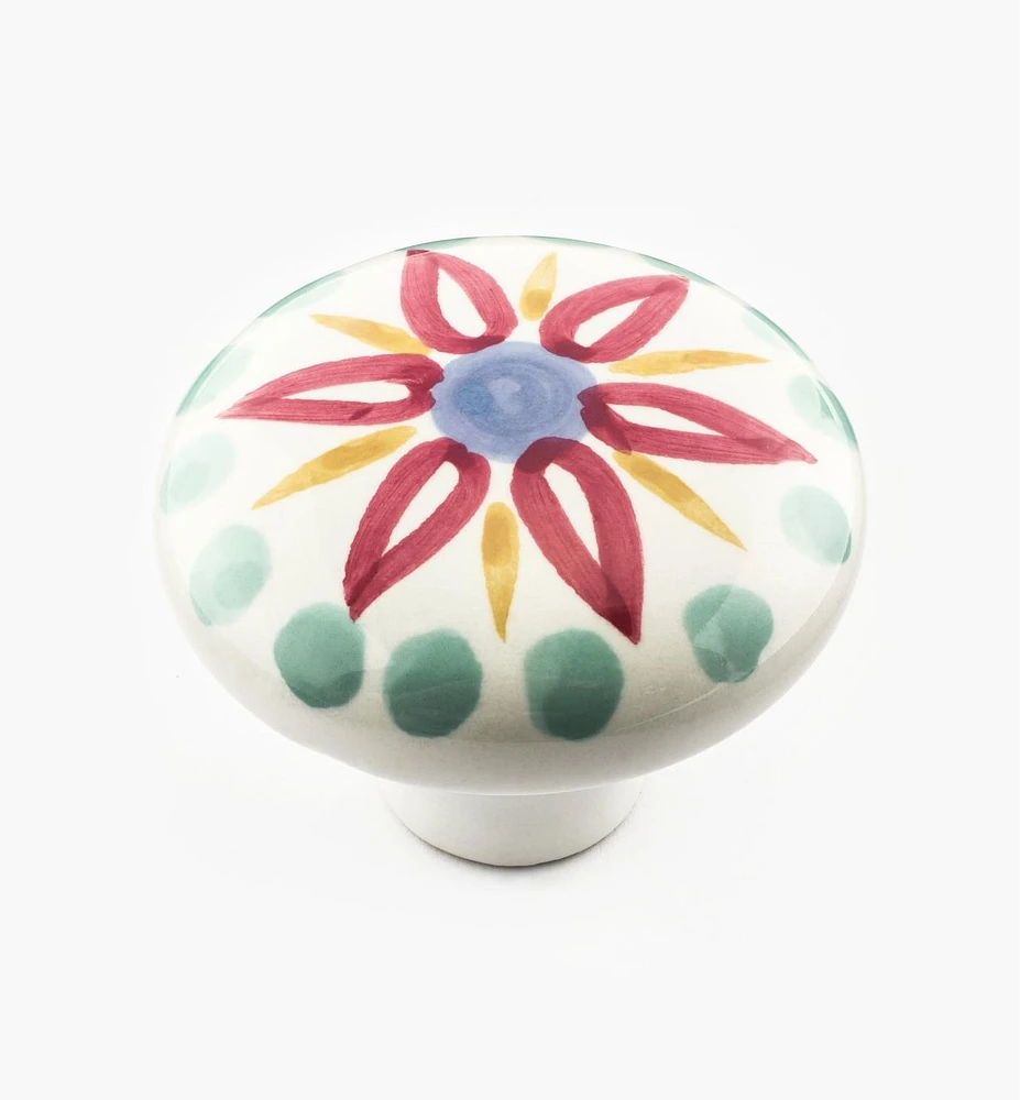 Red Floral Painted Ceramic Knob