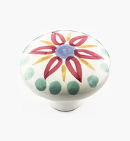 Red Floral Painted Ceramic Knob