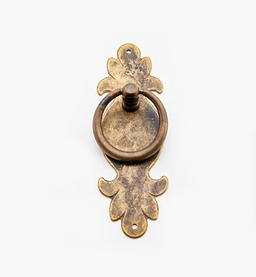 Solid Brass Plate Ring Pull with Escutcheon