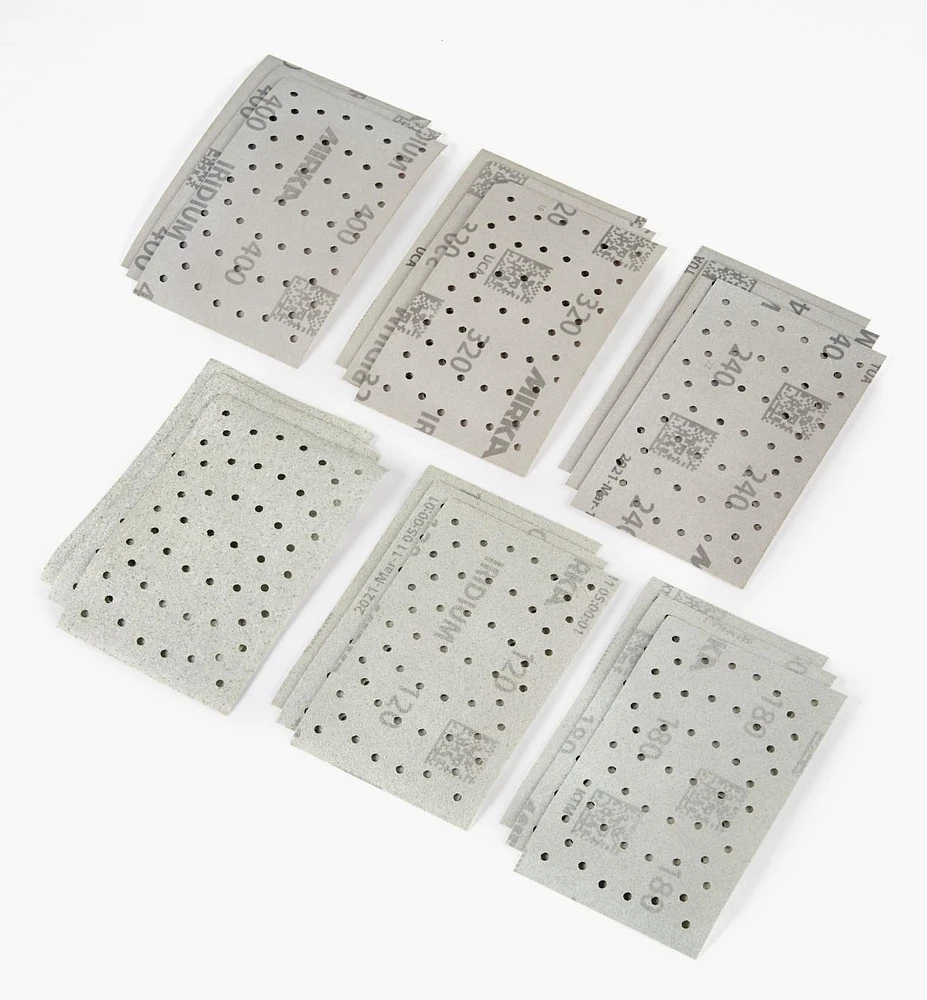 18-Pc. Sample Pack of Mirka Iridium 3" × 5" 54-Hole Grip Sheets