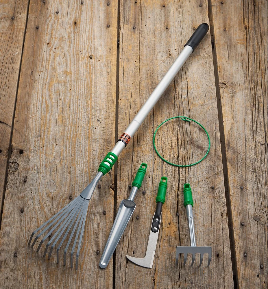 Ensemble d’outils de jardinage avec manche télescopique