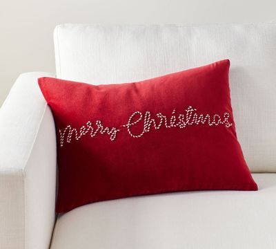 Merry Christmas Velvet Lumbar Pillow Cover