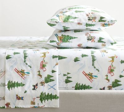 Skiing Dogs Percale Sheet Set