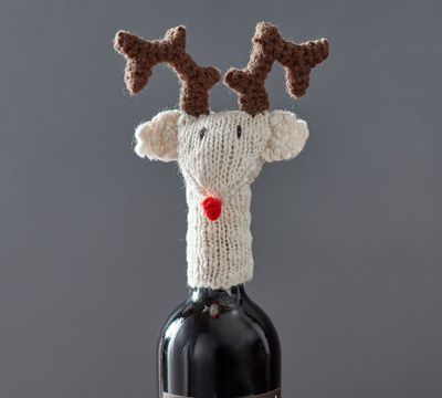 Knitted Reindeer Bottle Topper