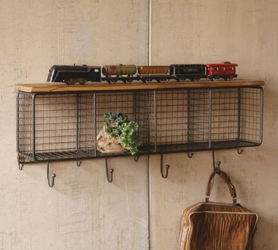 Lucy Mango Wood Shelf With Hooks