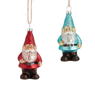 Mercury Glass Santa and Gnome Ornament Set