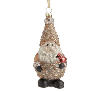 Mercury Glass Santa with Cardinal Ornament