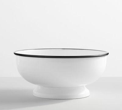 Handcrafted White Enamel Footed Serving Bowl