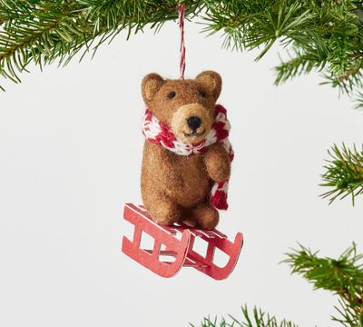 Felt Bear On Sled Ornament