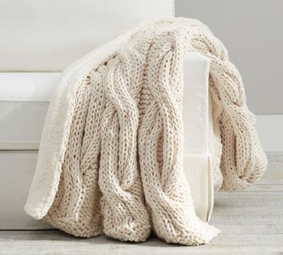 Alpine Handknit Cable Sherpa Back Throw