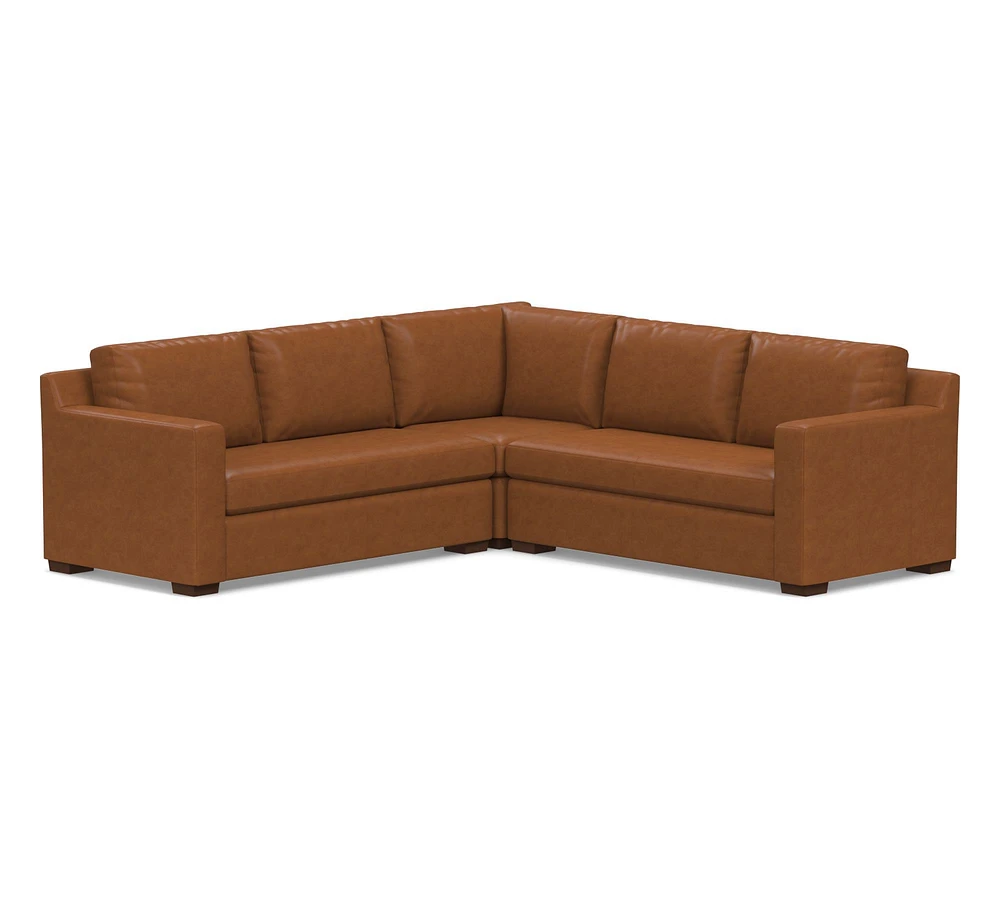 Shasta Square Arm Leather 3-Piece L-Shaped Sectional (99"–103")