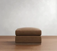 Carmel Recessed Arm Wood Base Leather Ottoman