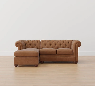 Chesterfield Roll Arm Leather Chaise Sectional (90")