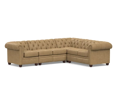 Chesterfield Roll Arm Leather 4-Piece Sectional (118")