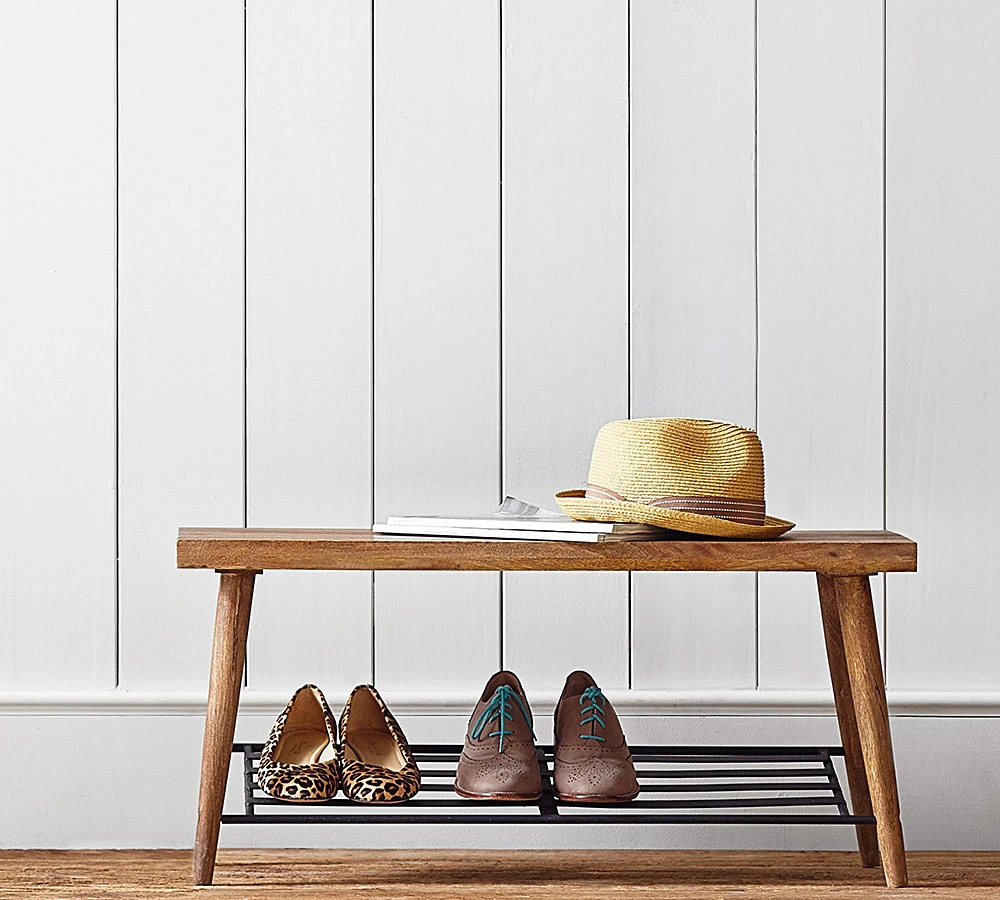 Lucy Mango Wood Shoe Rack with Bench