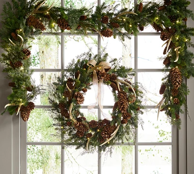 Faux Lit Aspen Wreath & Garland