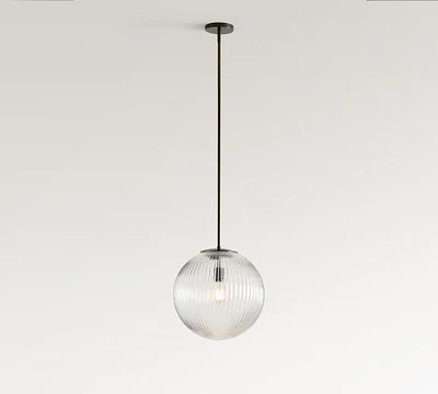 Cooper Ribbed Glass Globe Pendant (16")