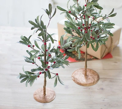 Faux Mistletoe Trees - Set of 2