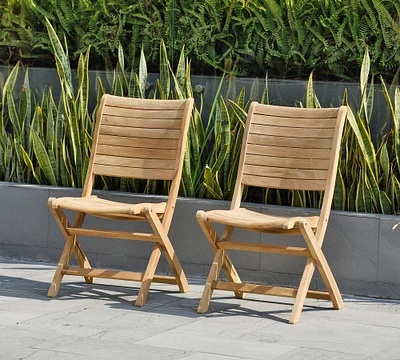 Maya Folding Teak Outdoor Dining Side Chair, Set of 2