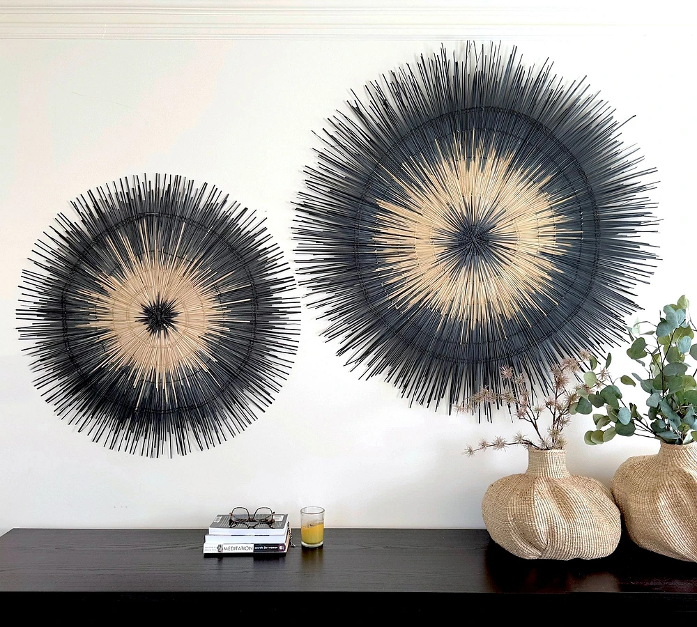 Handwoven Black Sun Circle Wall Art