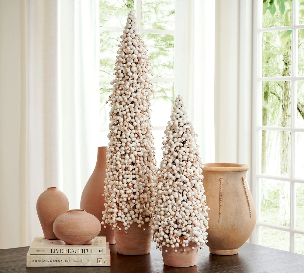 Open Box: Faux Potted Berry Cluster Cone Trees