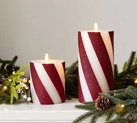 Premium Flickering Flameless Wax Pillar Candles - Candy Striped