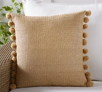 Faux Natural Fiber Pom Outdoor Pillow