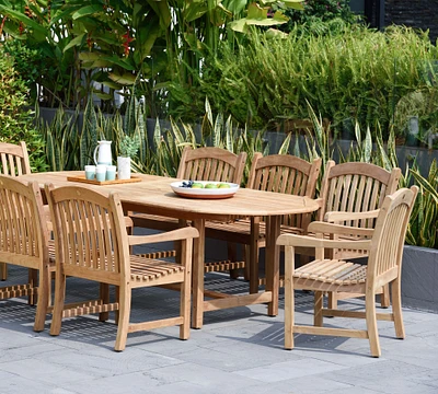 Nassau 9-Piece Teak Oval Table & Placid Teak Dining Armchair Set