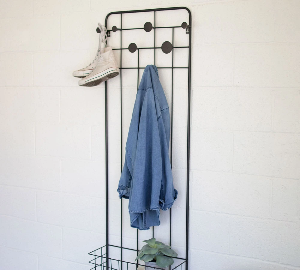 Wall-Mounted Metal Coat Rack & Basket