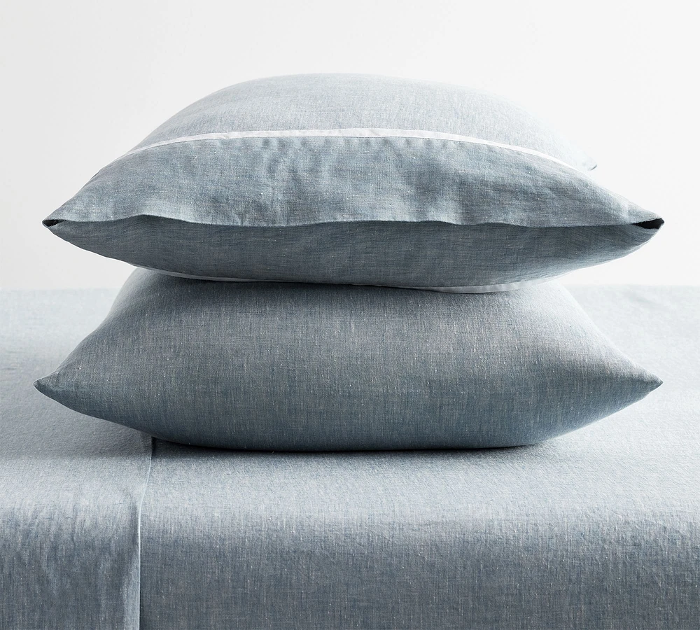 Belgian Flax Linen Contrast Flange Pillowcases - Set of 2