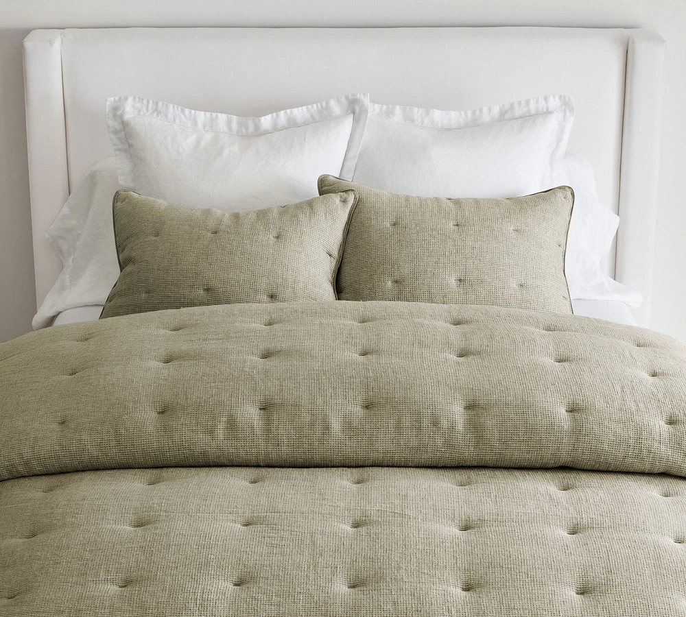 European Flax Linen Tufted Waffle Comforter & Shams