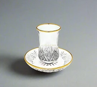 Glass Kiddush Cup and Plate with Gold Rim