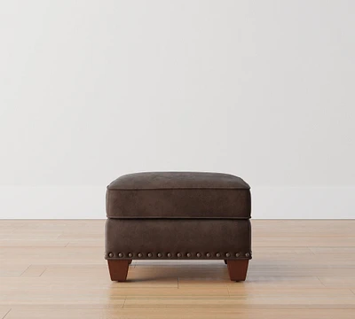 Irving Leather Storage Ottoman with Nailheads