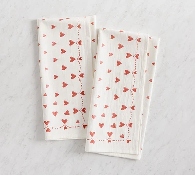 Painted Hearts Cotton Tea Towels - Set of 2