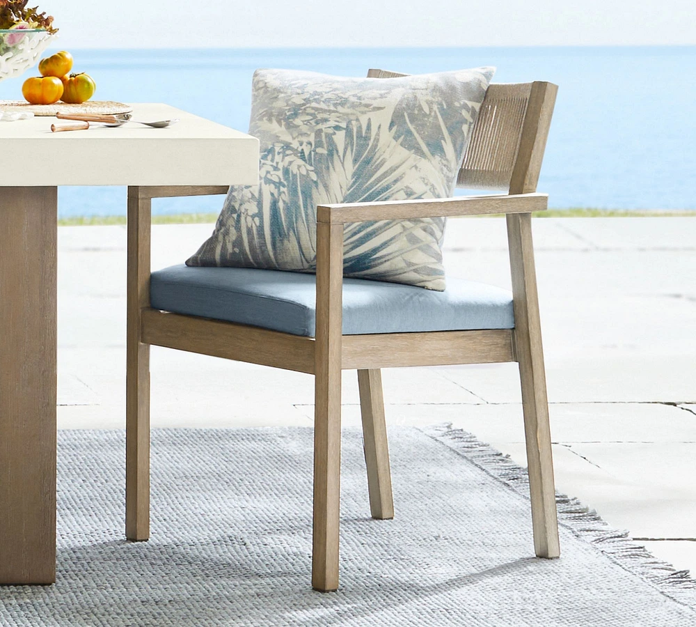 Open Box: Indio Coastal Mahogany & Rope Stackable Outdoor Dining Armchair