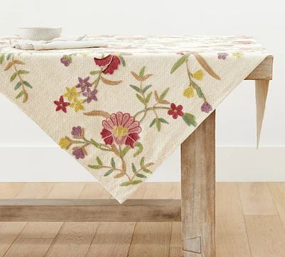 Liana Crewel Embroidered Cotton/Linen Table Throw