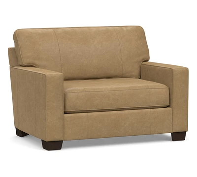 Buchanan Square Arm Leather Twin Sleeper Sofa with Memory Foam Mattress (54")