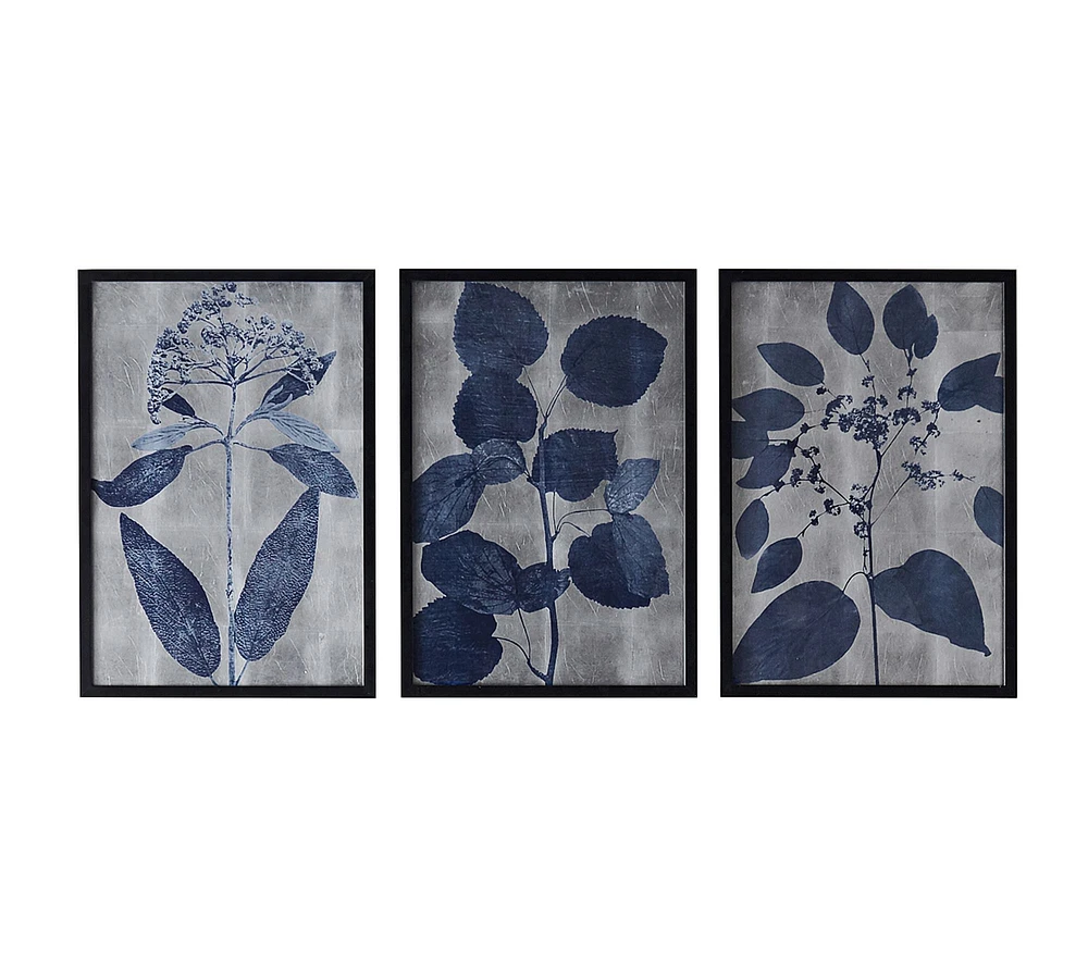 Indigo Silver Leaf Framed Prints