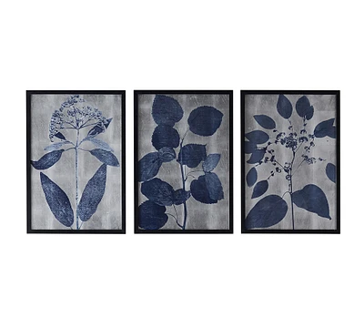 Indigo Silver Leaf Framed Prints