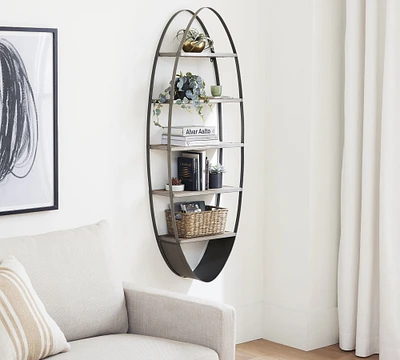 Metal and Wood Oval Wall Shelf