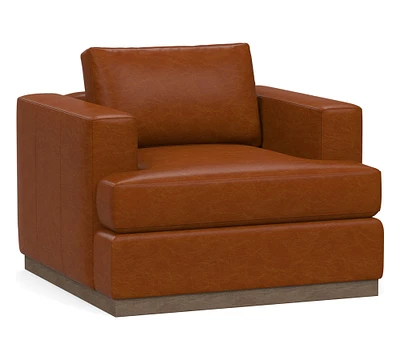 Carmel Recessed Arm Leather Wood Base Chair