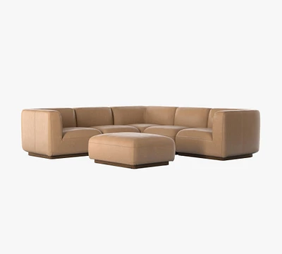 Mila Leather 5-Piece L-Shaped Sectional with Ottoman