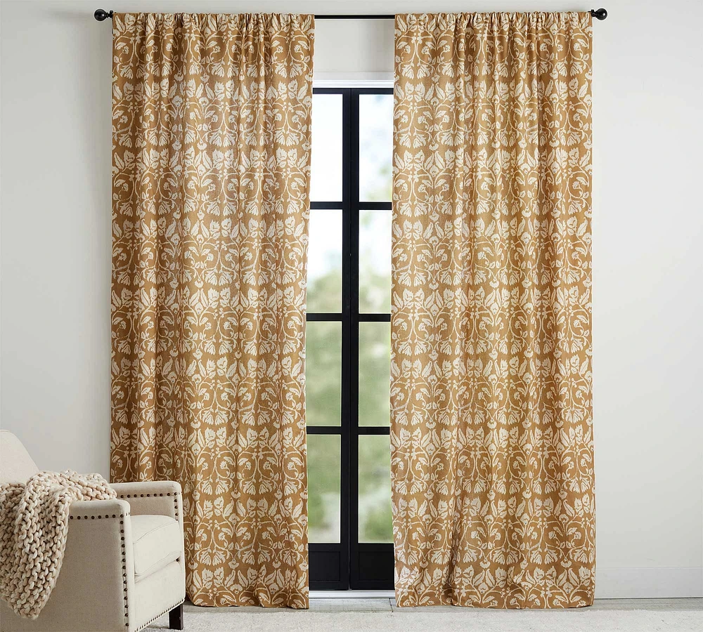 Zama Print Linen Cotton Rod Pocket Blackout Curtain