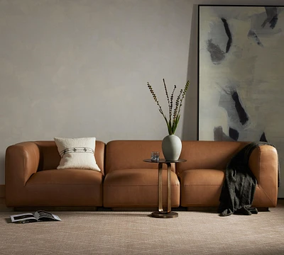 Mila Leather Square Arm 3-Piece Modular Sofa