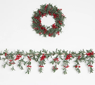 Faux Berry & Leaf Wreath & Garlands