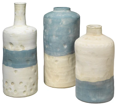 Mallory Blue/White Ceramic Vessels - Set of 3