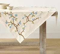 Cherry Blossom Embroidered Cotton Table Throw