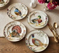 Botanical Harvest Bird Stoneware Salad Plates - Mixed Set of 4