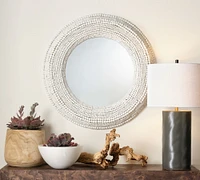 Jaya Hand Carved Wood Beaded Mirror - White