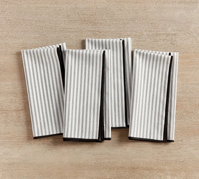 Monique Lhuillier Ticking Stripe Merrow Edge Trim Napkins - Set of 4